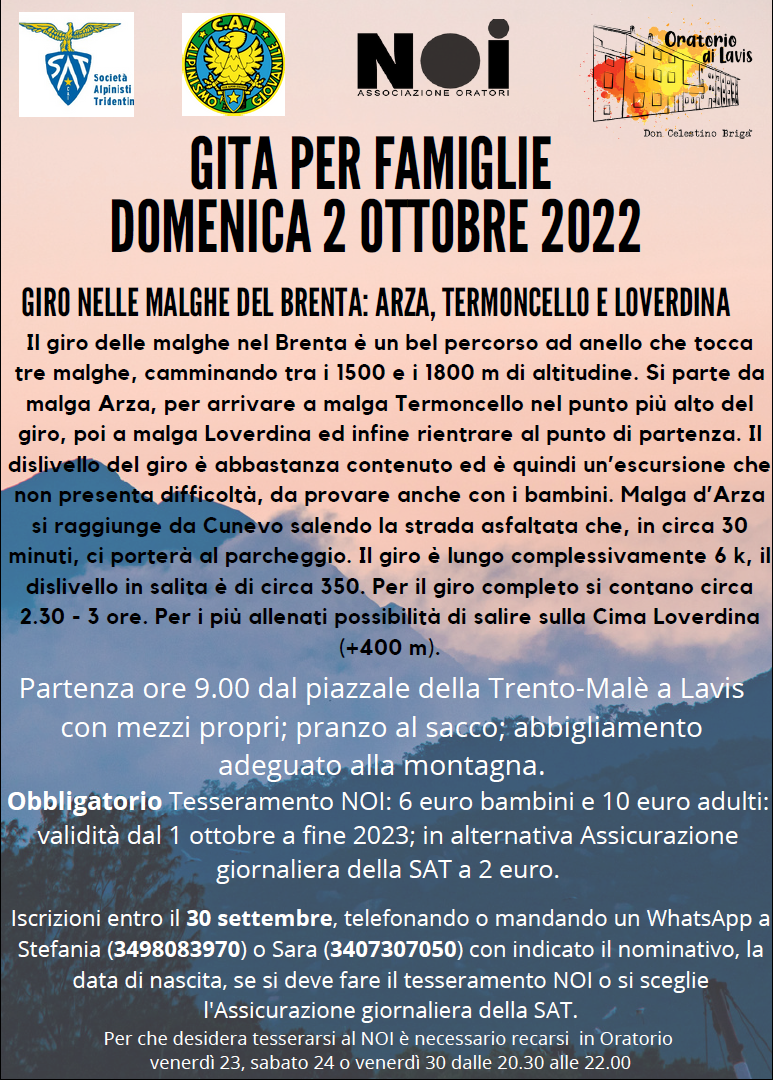 GIRO MALGHE DEL BRENTA GITA PER FAMIGLIE DOMENICA 2 OTTOBRE